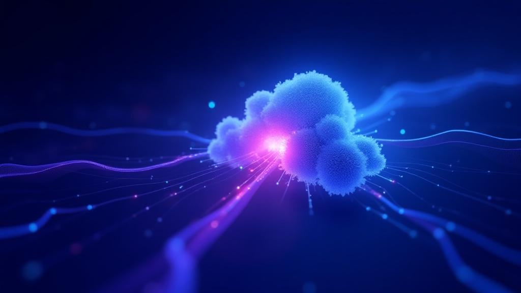 Abstrakte Darstellung von Daten, die in eine Cloud-Architektur fließen.